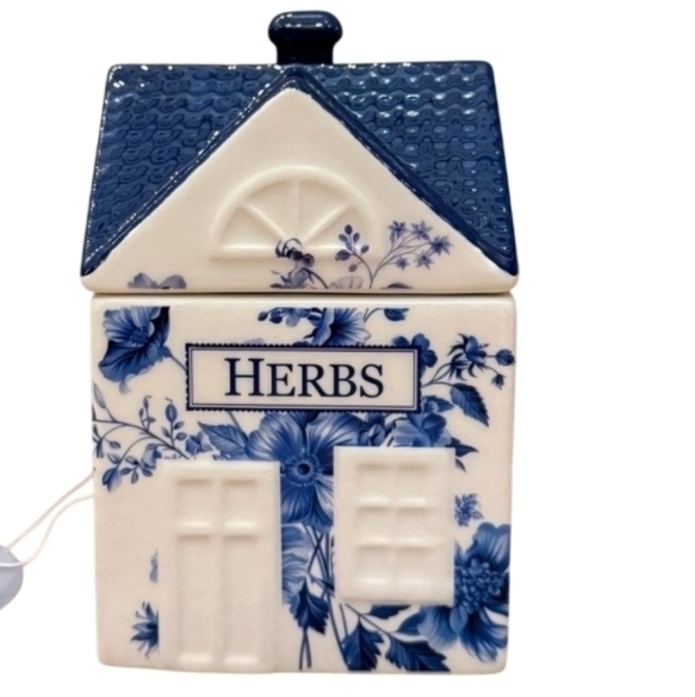 Blue and White Ceramic Spice Jars Herb By Beau Monde